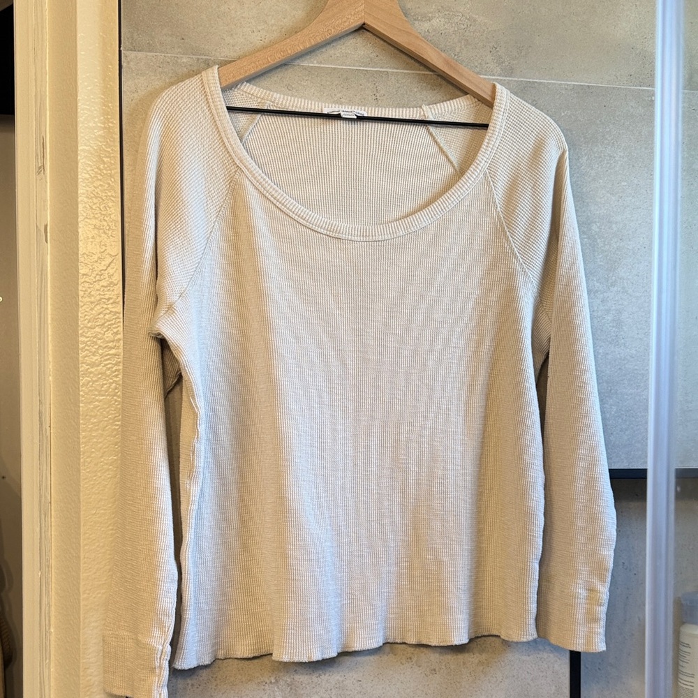James Perse Women's Textured Cream Cotton Long Sleeve Top